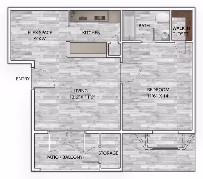 1 Bed • 1 Bath 0307 floor plan